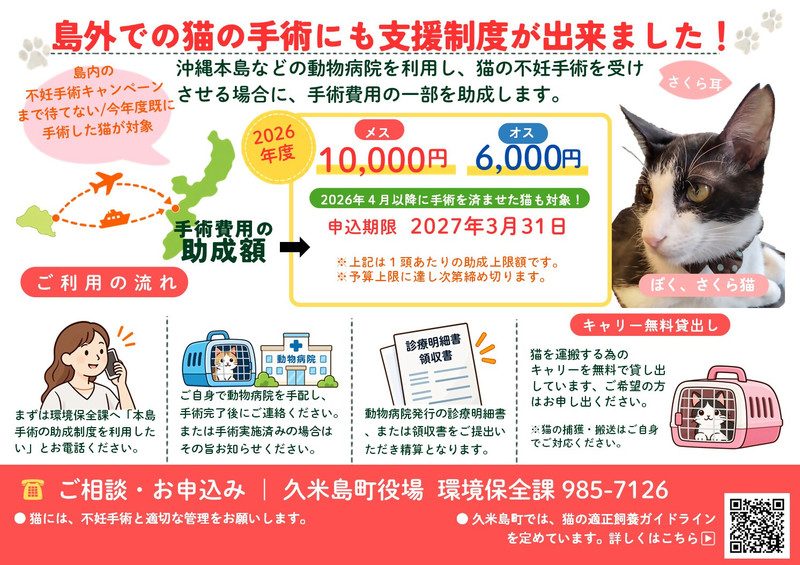 島外での猫の手術支援制度について 島外での猫の手術支援制度について
